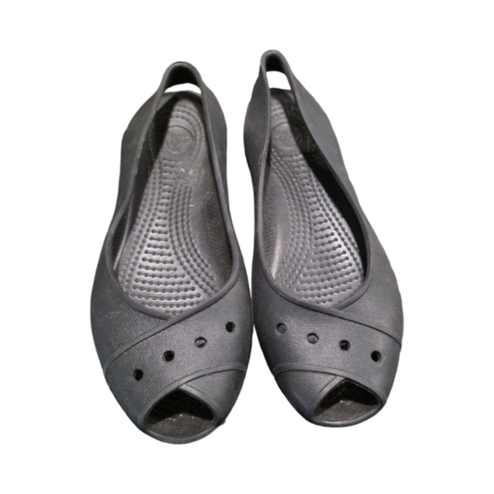 Crocs Farrah Flats Womens 6 Black Slingback Slip On Peep Toe‎ Ballet Comfort